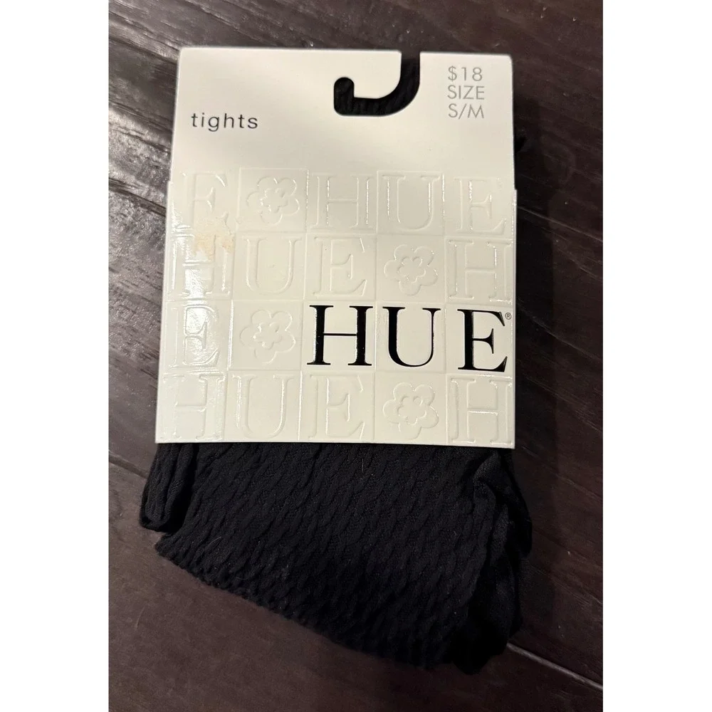 HUE Womens S/M Tights Black Floral Net Italian Made Hosiery 12812 NEW